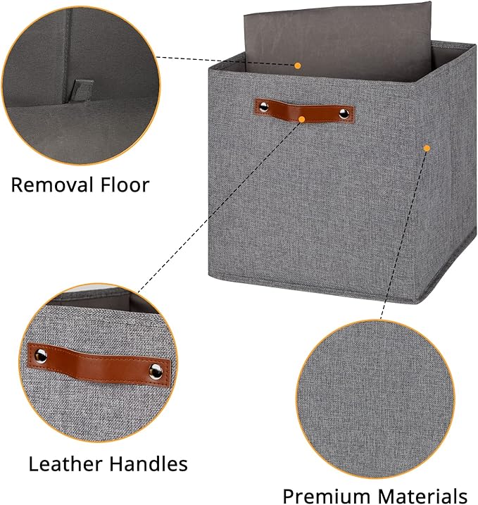 DULLEMELO Fabric Storage Cubes,13 inch Cube Stroage Bins for Empty Gift Basket,Toys Nursery Clothes Storage Linen Closet Organizers and Storage Baskets Shelves Bins(Grey-4 Pack)