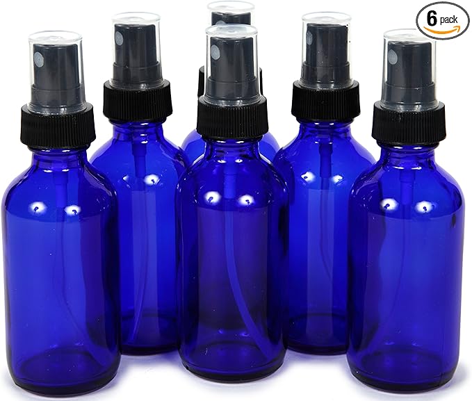 Vivaplex 6, Cobalt Blue, 2 oz Glass Bottles, with Black Fine Mist Sprayers