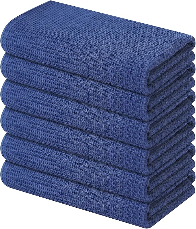 Homaxy 100% Cotton Waffle Weave Kitchen Towels - 6 Pack Soft and Absorbent Dish Towels - 16 x 26 Inches Quick Dry Hand Towels - Navy Blue