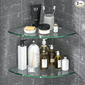 Corner Glass Shower Caddy 2 Pack 8MM-Thick Tempered Glass Shelf No Drilling Wall Mount Corner Mounted Shelves Space Saver Adhesive Bathroom Home Shelf Shampoo Holder Organizer Strong Adhesion