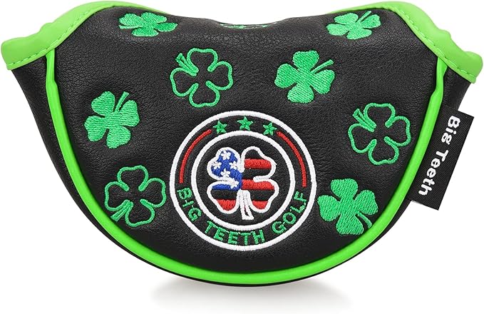 BIG TEETH Putter Cover Mallet Putter Cover Half Mallet Small Golf Headcover, Mini Club Head Protector Magnetic Closure Black Leather for Odyssey White Hot #5 Golf Rossie Tour Edge Chipper etc
