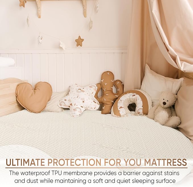 Luxury Waterproof Organic Mattress Protector Twin - Organic Cotton Breathable Mattress Pad Cover - New 380 GSM Comfort - Deep Pocket - Jersey Cotton Skirt - Fitted Comfort