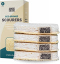 Jungle Culture Eco Sponge Set of 4 • Eco Friendly Natural Dishwashing Sponges • Non-Scratch, Biodegradable & Durable • Double Sided Loofah Kitchen Scourer • Compostable & Reusable Washing Up Sponges