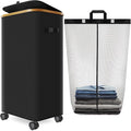 Laundry Hamper with Wheels,29 Gal (110L) Laundry Basket with lid Rolling Clothes Hamper Foldable Dirty Clothes Basket on wheels with Bamboo Frame and Bag for Bedroom, Dorm, Laundry Room-Black