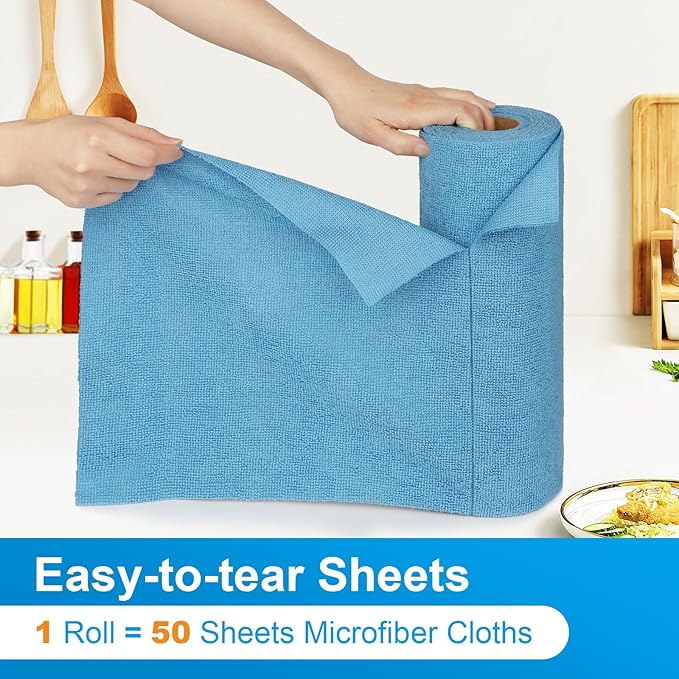 Microfiber Cleaning Cloth, 50 Sheets Shop Towels Commercial Grade Washcloths Lint-Free Clean Rags Bulk Towels for Cars Mechanic Restaurant Garage Housekeeping, 11.5"x 11.5", Blue