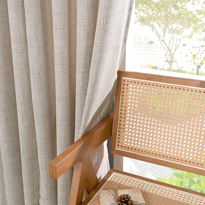 YoungsTex Linen Kitchen Curtains 36 Inches Long for Over Sink, Short Semi Sheer Drapes Light Filtering with Rod Pocket Back Tab for Cafe Bathroom Window, 42 X 36 Inch
