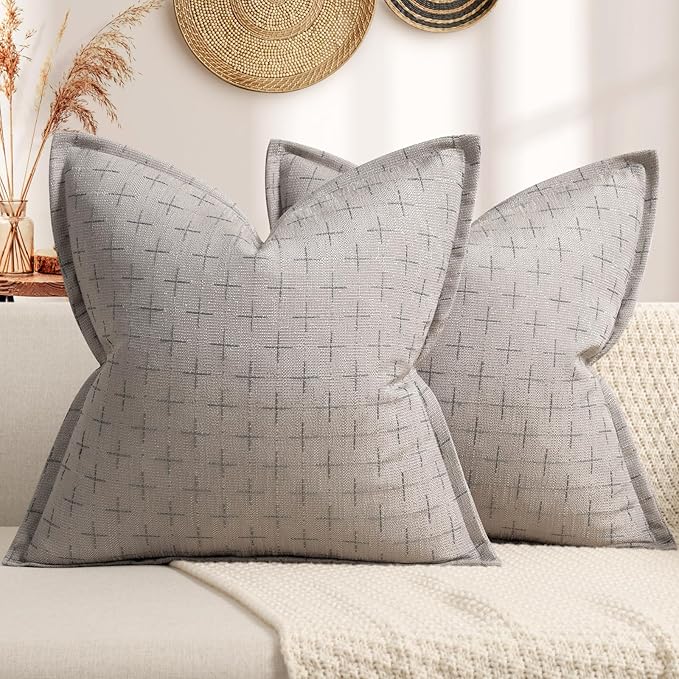 Pillow Covers 24x24 Set of 2 Soft Polyester Textured Pillow Covers with Stylish Flange Edge Cozy Farmhouse Throw Pillows for Couch Bed Sofa Living Room
