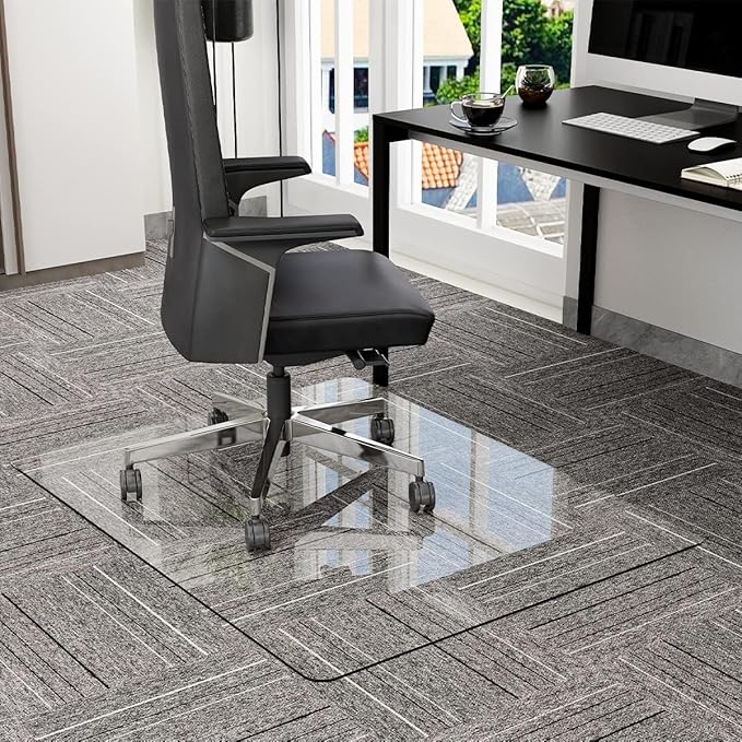 GLSLAND 36" x 46" Tempered Glass Chair Mat Heavy-Duty Floor Protector for Carpet & Hard Floors Scratch-Resistant Clear Office Mat 1/6" Clear