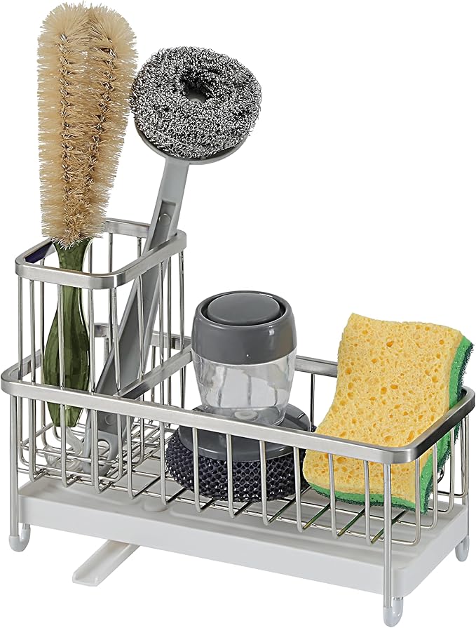 SunnyPoint Never Rust Stainless Utensil, Sink Cleaning Tools Holder for Kitchen Sink with Drain Board; Dish Wand, Sponge, Soap Dispenser, Utensil Organizer Caddy (S.N)