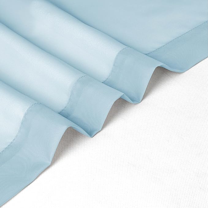 Chyhomenyc Sky Blue Sheer Curtains 54 Inch Long 2 Panels, Light Filtering Rod Pocket Voile Short Curtains Drapes for Living Room Bedroom Small Windows, 42Wx45L Inches