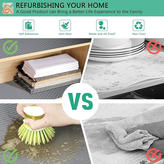 Self-Adhesive Shelf Liner Kitchen Liner, Waterproof Backed Paper Easy Peel and Stick Contact Liner Without Residue for Decor Your Desk Surface, Kitchen Countertops (Silver, 17.5 x 393.7 inches)