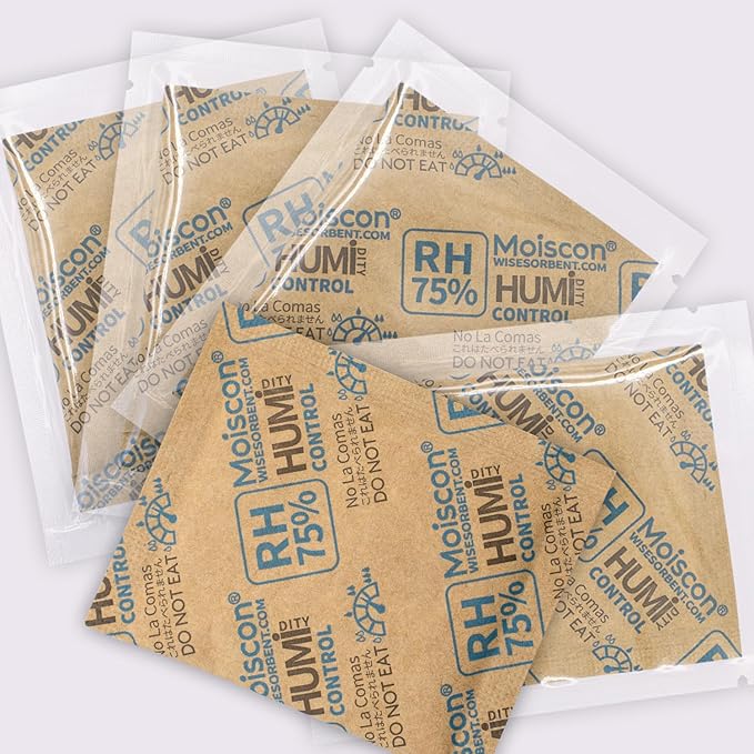 90 Pack 75% RH Size 8 Two-Way Humidity Control Packs for Storing Up to 5 Items, 8 Gram Moisture Control Packets Individually Wrapped for Small Non-Plastic Travel Cases
