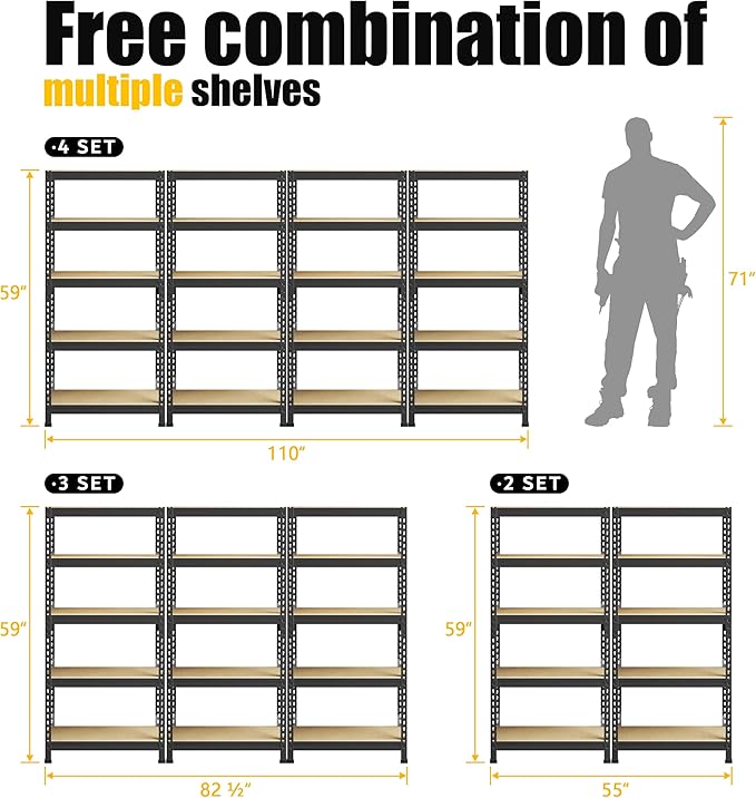 PrimeZone Storage Shelves 3 Pack 5 Tier Adjustable Garage Storage Shelving, Heavy Duty Metal Storage Utility Rack Shelf Unit for Warehouse Pantry Closet Kitchen, Black