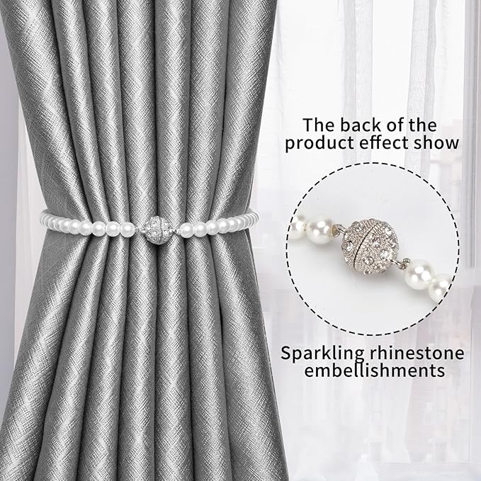 Magnetic Tiebacks for Curtains, 2 Pack Bow Pearl Curtain tiebacks Curtain Buckle Clips with High-Elastic Spring Wire,Curtain Holders for Wall,Drapery tiebacks,Curtain Ties (2pcs Bow)