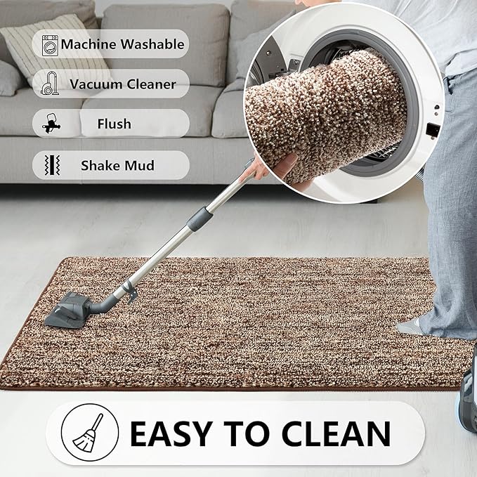 REFETONE Indoor Doormat, Front Door Mat 20"x32" Absorbent Rubber Backing Non Slip Door Mats, Washable Low-Profile Inside Floor Mat Door Rugs for Entryway, Resist Dirt Mud Mat for Dogs, Coffee/Brown