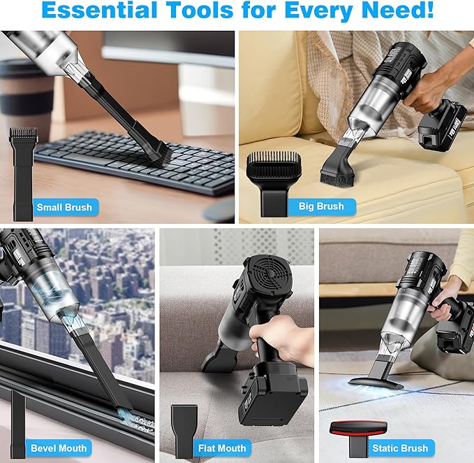 Handheld Vacuum Cleaner Cordless- 35000PA Strong Suction for Car & Home, Car Vacuum Portable Rechargeable Lightweight for Pet Hair with HEPA Filter, Quick Clean in Office/Desk/Couch (Black)