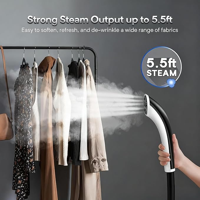 Steamer for Clothes, 1500W Standing Garment Steamer with 35s Fast Heating, 2.5L Water Tank for 1.5H Steaming, Adjustable Height Stand with Clothes Hanger, Professional Wrinkle Removal
