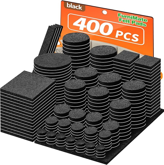 Felt Furniture Pads 400 Pieces, Furniture Pads for Hardwood Floors, Floor Protectors for Furniture Legs, Felt Pads for Furniture, Many Large Sizes Black
