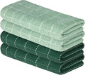 Artoid Mode Checkered Designed Cotton Dark Green Terry Kitchen Dish Towels, 15x25 Inch Soft Absorbent Quick Drying Cleaning Tea Towels Set of 4