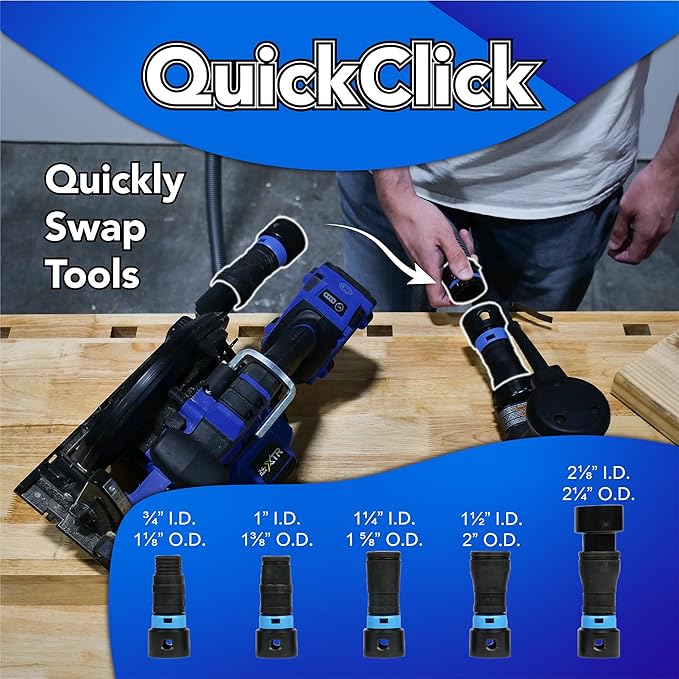 Cen-Tec Systems 94709 Quick Click 16 Ft. Hose for Home and Shop Vacuums with Expanded Multi-Brand Power Tool Adapter Set for Dust Collection