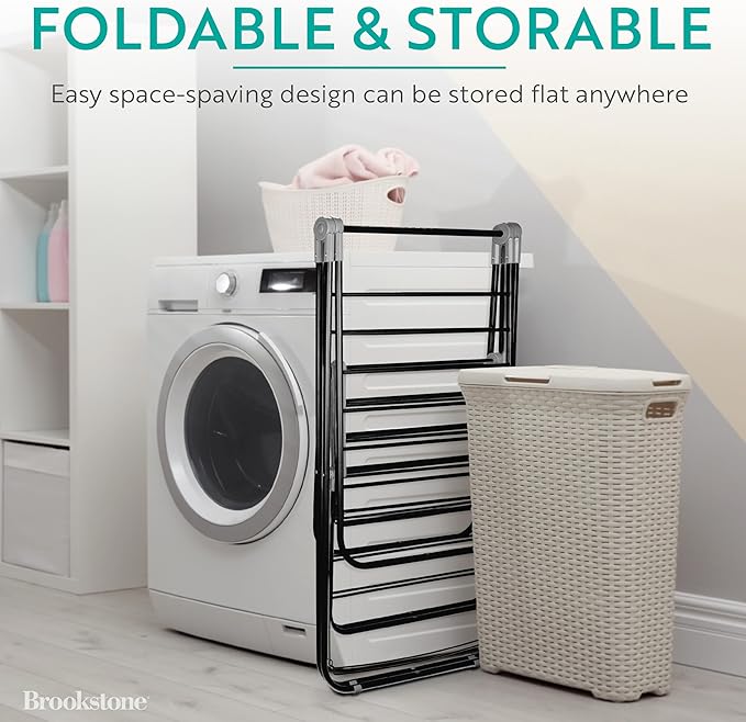 Brookstone 2 Tier Folding Rack – Indoor/Outdoor Collapsible Clothes Dryer Stand Laundry or Shoe Rack,Heavy Duty Freestanding Garment Hanger, Foldable, Portable Air Dry Holder