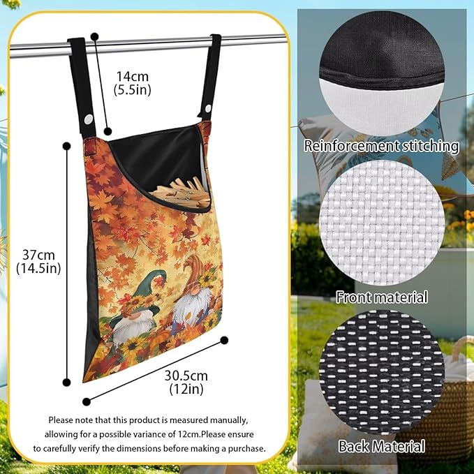 Autumn Goblins Clothespin Bag with Hanging Rope 14.5 x 12 Inch Summer Waterproof Laundry Clothes Pin Holder Clothespin Storage Organizer with Large Opening for Home Outdoor