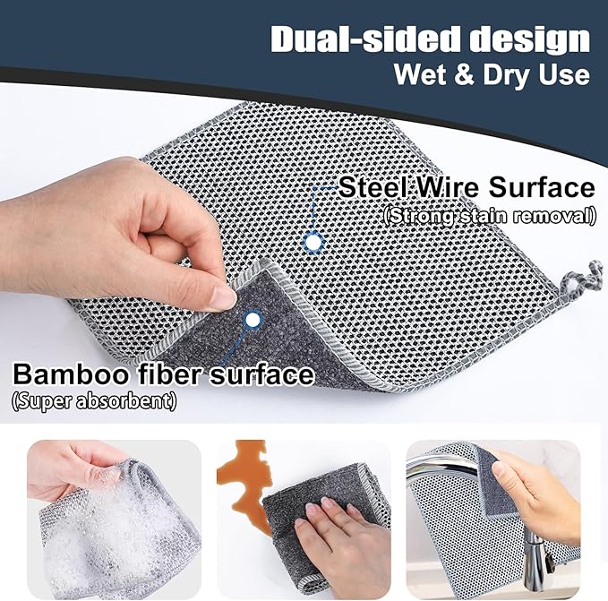 Navona 12 Pcs New Upgrade Steel Wire Dishcloth,Dry and Wet Dual-Use Steel Wire Cleaning Cloth,Powerful Cleaning Non-Scratch Wire Dishcloth Rag for Cookware, Sinks, Dishes, Stove Tops