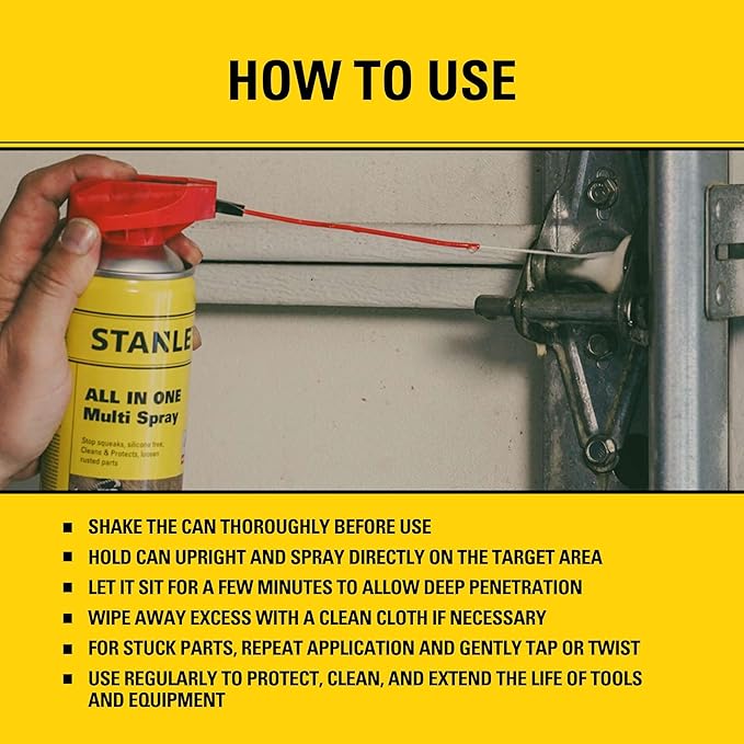 Stanley T240 Corrosion Inhibitor Spray - Rust Remover&Cleaner Aerosol - Versatile Rust Prevention Spray for Garage, RV, Woodworking, Power Tools - 11 Oz, 2 Pack