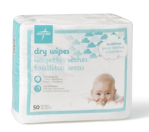 Medline Ultrasoft Disposable Dry Cleansing Cloths, Fragrance-Free, 10 x 13 inches, 50 per Bag, One Bag