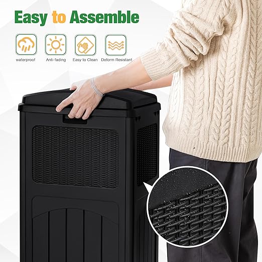 Flamaker 30 Gallon Trash Can, Resin Outdoor Garbage Can with Lid, Waterproof Hideaway Patio Waste Bins for Outside Use (2 Pack, Black)