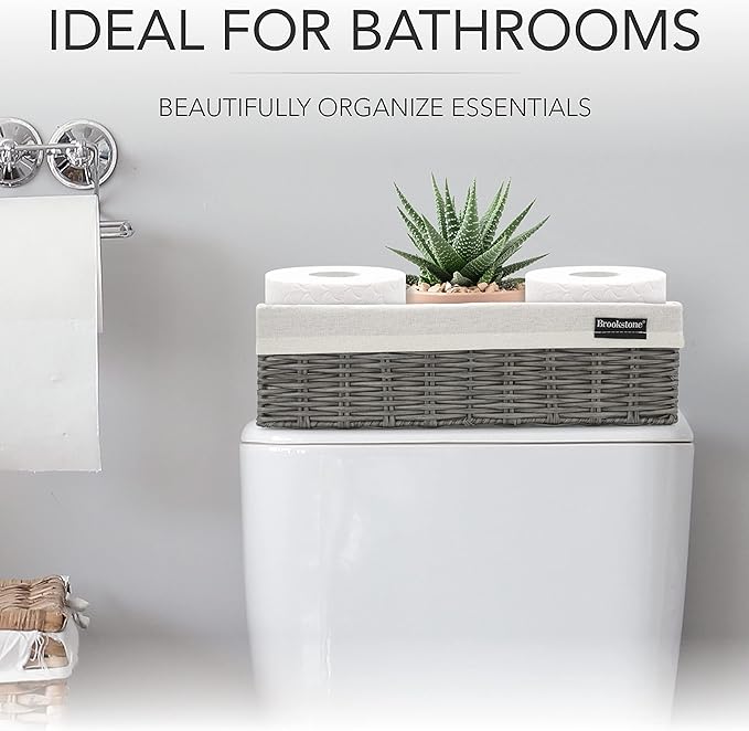 Brookstone Wicker Shelf Storage Basket Decorative Shelf Bin, bathroom organizers and storage, Boho Living Room Decor, Summer Storage 2025 - Single Basket