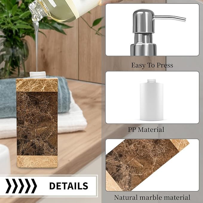 Marble Soap Dispenser, Amaauto Lotion&Hand Soap Dispenser with Stainless Steel Pump for Bathroom Kitchen Countertop, 8 Ounces Soap Dispensers