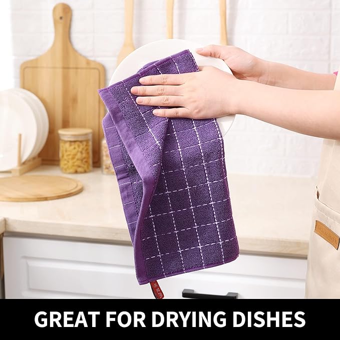 Homaxy 100% Cotton Terry Kitchen Dish Cloths, Ultra Soft and Absorbent Dish Towels for Kitchen, Suitable for Drying and Washing Dishes, 12 Pack, 12 x 12 Inches, Purple