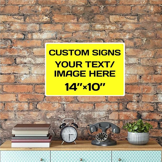 Repaly Personalized signs,Aluminum Weatherproof Metal Sign Multiple Sizes Custom Personalized Text And picture Here,hazard sign,garden sign,custom door sign,Customised business signs Yellow 14×10