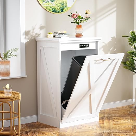 Betterhood TOLEAD Tilt Out Trash Can Cabinet, Hidden Trash Bin with Deodorizing & Negative Ion System, Pet-Proof Kitchen Waste Cabinet for Kitchen, Dining Room, Living Room (White, 1 * 13 Gallons)
