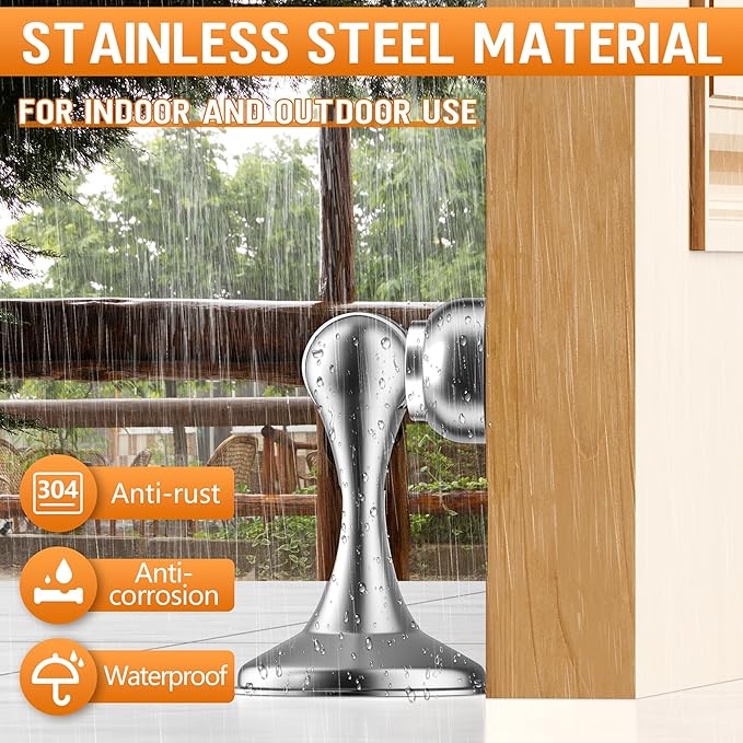 Crosize Magnetic Door Stoppers 2 Pack, Stainless Steel Door Catch for Wall and Floor Mounting, Door Holder Keep Door Open, No Drilling Door Stop with Adhesive Tapes, Silver