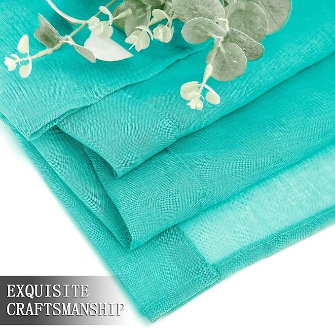 Tollpiz Short Sheer Curtains Living Room Linen Textured Curtain Sheers Light Filtering Voile Rod Pocket Curtains for Bedroom, 38 x 45 inches Long, Aqua Blue, Set of 2 Panels