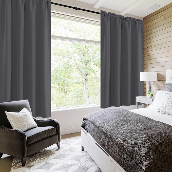 DWCN Blackout Curtains for Bedroom 54 Inch Length 2 Panels Set, Solid Thermal Insulated Energy Saving Rod Pocket Window Treatment Curtains Blackout Drapes (W38 x L54 Inch, Dark Grey)