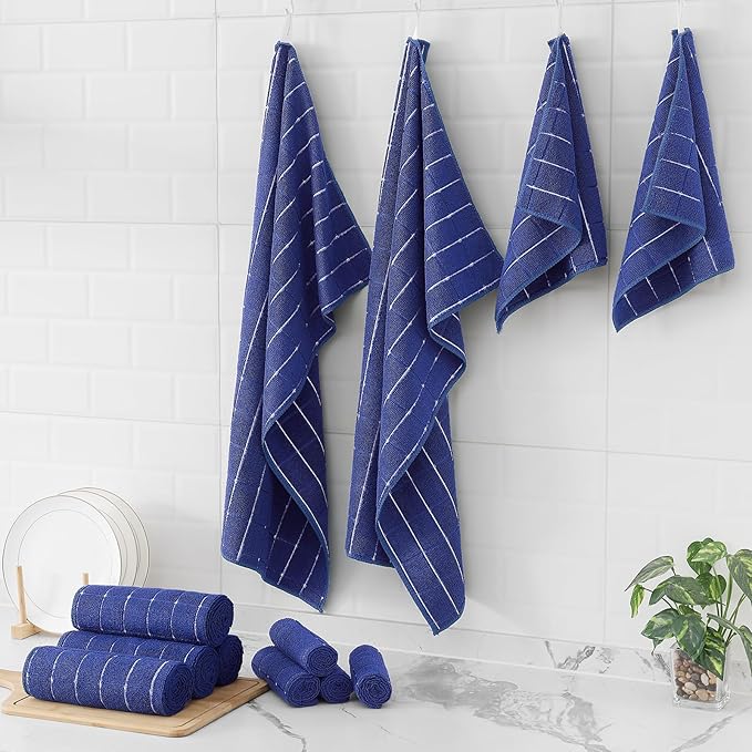Homaxy Microfiber Kitchen Towels and Dishcloths Set, 16 Pack Soft and Absorbent Dish Hand Towels Bulk, 28 x 16 Inch & 12 x 12 Inch Quick Drying Rags for Washing Dishes, Grey