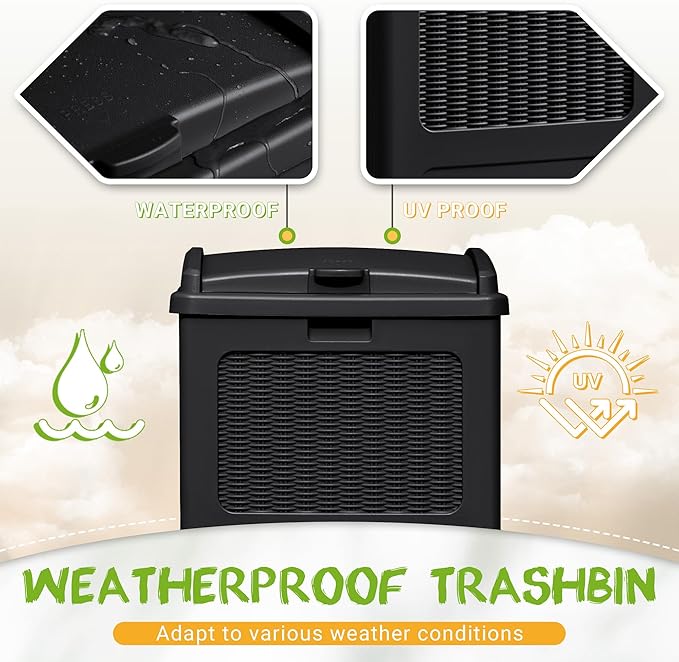 YESHOMY 2 Pack Outdoor Trash Can with Lid, Garbage Bins for Garden, Porch, Home and Kitchen, Black