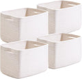 White Storage Baskets for Organizing, Woven Storage Baskets for Shelves, Cotton Rope Basket for Storage, Cute Rectangular Book Toy Basket, 12.7"×9.1"×7.9", 4 Packs, Off White