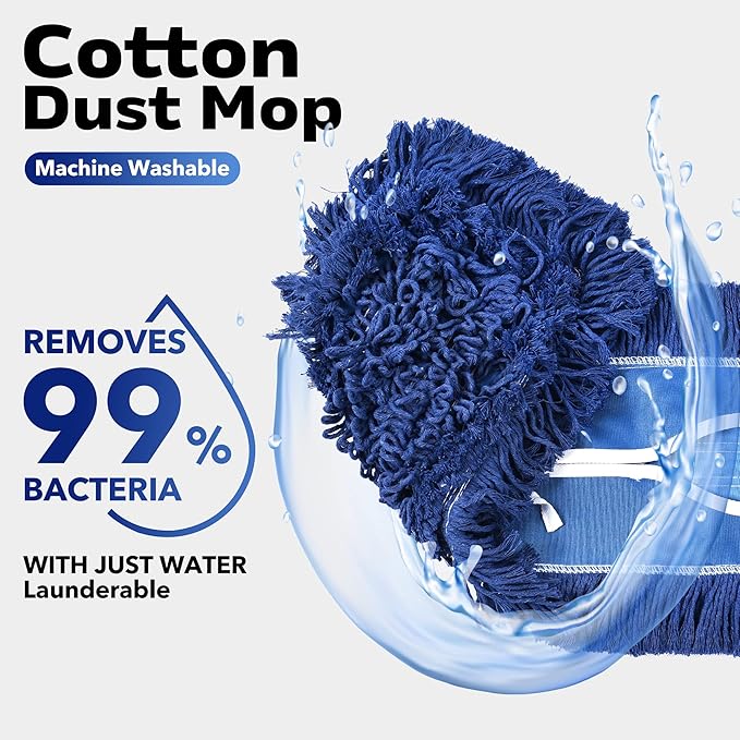Matthew Cleaning 24'' Industrial Strength Cotton Dust Mop Refill Washable Replacement Heads for Residential & Commercial Use Fit Standard Dust Mop Frames, Hardwood, Laminate, Concrete Floors 3 Pack