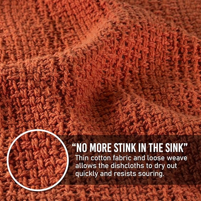 Old Fashion 100% Cotton Dishcloths - Set of 4 Mixed Colors - 2 Pumpkin Spice/2 Natural -11" x 11"