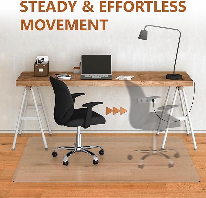 Office Chair Mat for Hardwood Floor- 44" x 58" Clear Desk Computer Chair Mat for Hard Wood/Tile Floors, Easy Glide Plastic Mat for Under Office Chairs on Hardwood for Work & Home
