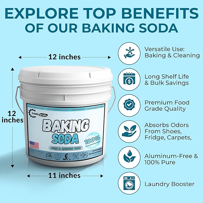 TradeGrade Pure Baking Soda Powder – 30 lb Bucket, Sodium Bicarbonate Powder | Premium Food-Grade for Baking, Bread, Cookies & More | Baking Soda for Cleaning, Natural Cleaner & Deodorizer