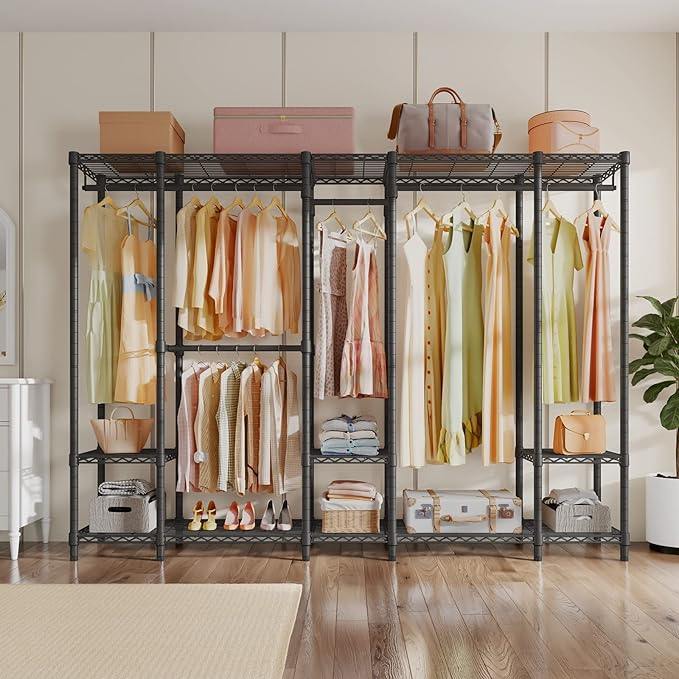 VIPEK V50 Extra Large Portable Closet Rack Bedroom Armoire Freestanding Wardrobe Closet, Heavy Duty Clothes Rack Multi-Functional Metal Clothing Rack for Hanging Clothes, Max Load 1300lbs, Black