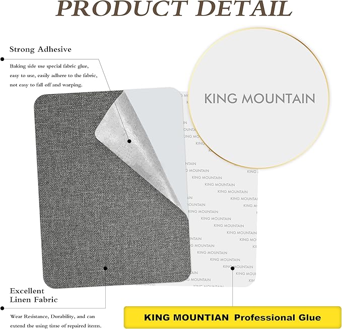 KING MOUNTAIN Fine Linen Repair Patches, Self-Adhesive Linen Fabric Patches, 8X11 inch Extra Size, Multi Color, Can be Used for Linen Sofa Repair and Linen Clothes Repair(8" x 11",Medium Grey 1.0)