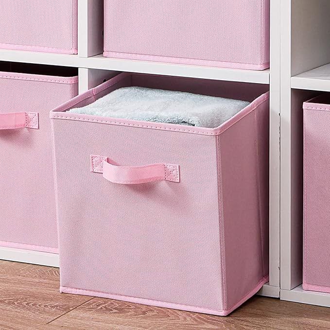 Stero 13x13x13 Inch Fabric Storage Bins 6 Pack Fun Colored Durable Storage Cubes with Handles Foldable Cube Baskets for Home, Kids Room, Closet and Toys Organization Pink