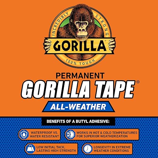 Gorilla All Weather Duct Tape, Black, 1.88" x 25 yd | UV Resistant | Waterproof | For Outdoor Repairs | 2-Pack, Pack of 6