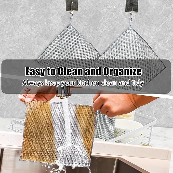 Navona 10 Pcs New Upgrade Steel Wire Dishcloth,Double-Layer Steel Wire Cleaning Cloth,Powerful Cleaning Non-Scratch Wire Dishcloth Rag for Cookware, Sinks, Dishes, Stove Tops